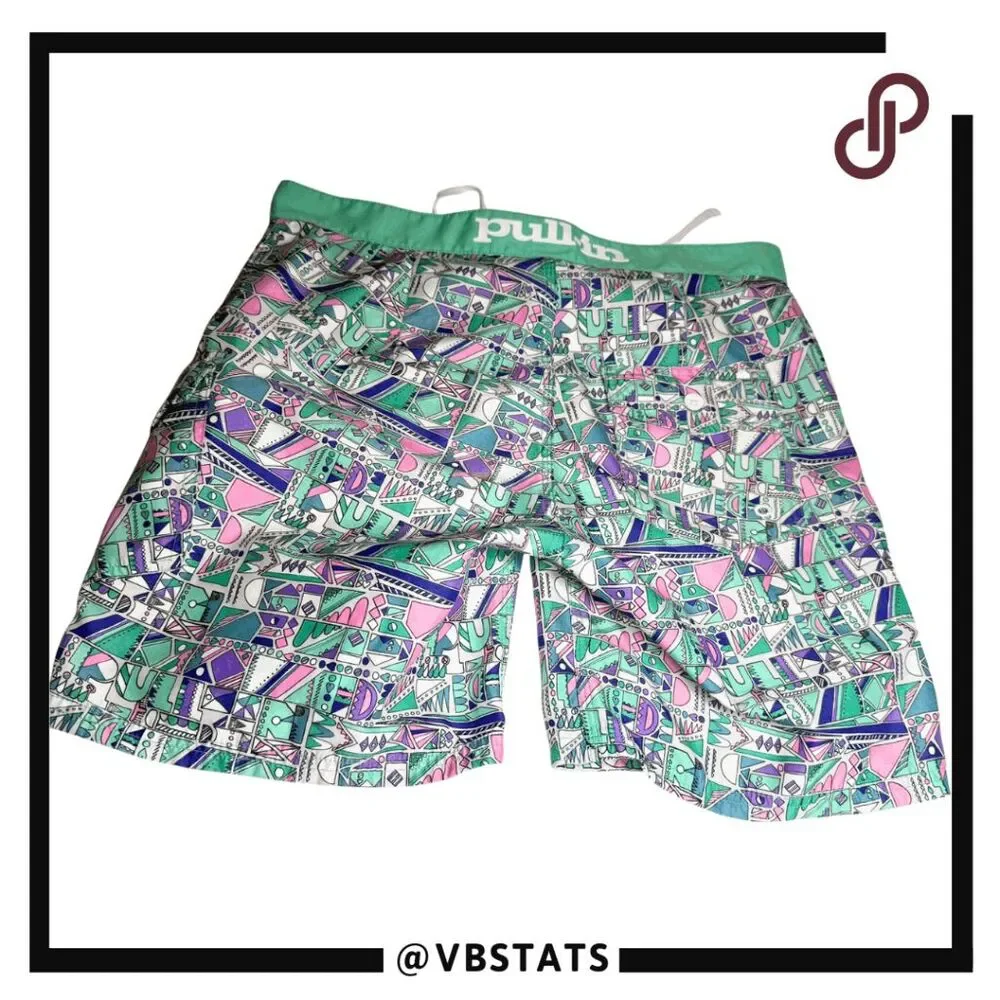 PullIn Men's Geometric Print Stretch Drawstring Swim Trunks Green‎ Size 32
